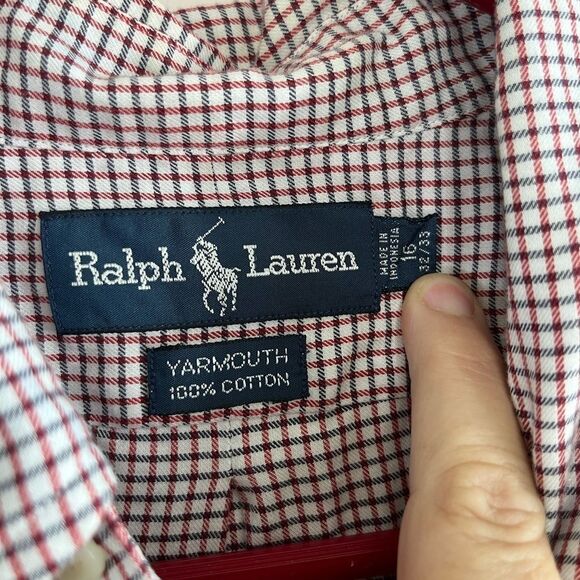 Ralph Lauren WHITE cotton BLUE RED plaid button up 16 32/33 - Picture 6 of 7